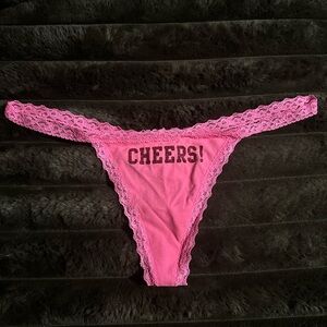 ❌SOLD❌ Pink Lace Thong with Cheers Print